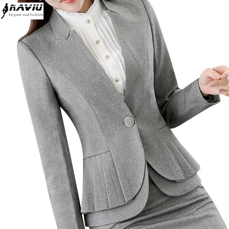 

NAVIU Elegant and Fashion Women blazers autumn temperament long-sleeve black gray jacket office ladies plus size work wear coat