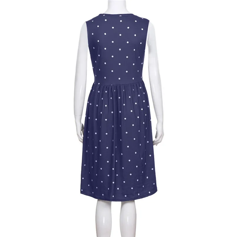  New Women Summer Fashion Pleated Polka Dot Pocket Loose Swing O-Neck Casual Midi Dress Elegant Lady Holiday Daily Dress #4R08 (35)