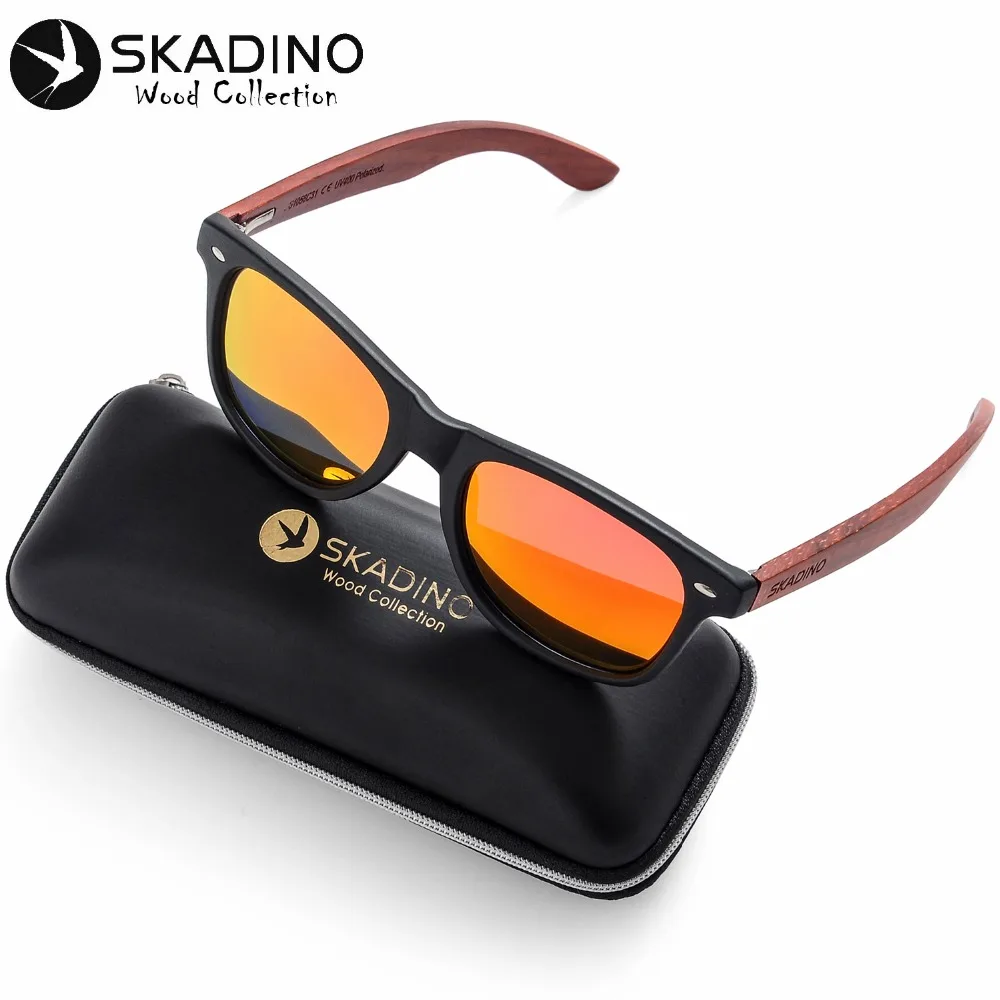 SKADINO UV400 поляризованные красные розовые деревянные солнцезащитные очки модные солнцезащитные очки для женщин и мужчин с покрытием линзы ручной работы крутой бренд