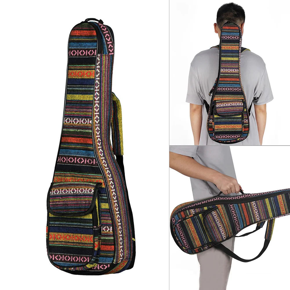 

23" Ukulele Bag Backpack Case for 23 inch Concert Ukulele 6mm Cotton Padding National Style with Adjustable Shoulder Strap