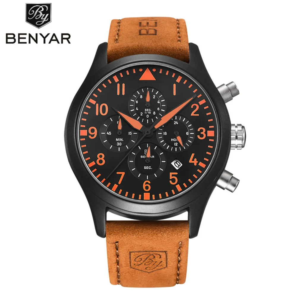 

Top Luxury Brand BENYAR Mens Quartz Watches Chronograph Date Display Daily Water Resistant Outdoor Casual Man Male Wristwatch