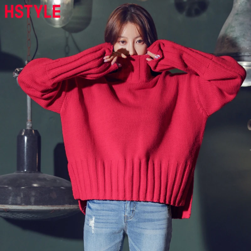HSTYLE Winter Loose Turtleneck Red Sweater Women Long Sleeves 2018 Fashion Soft Oversize Knitted Pullover Female | Женская одежда