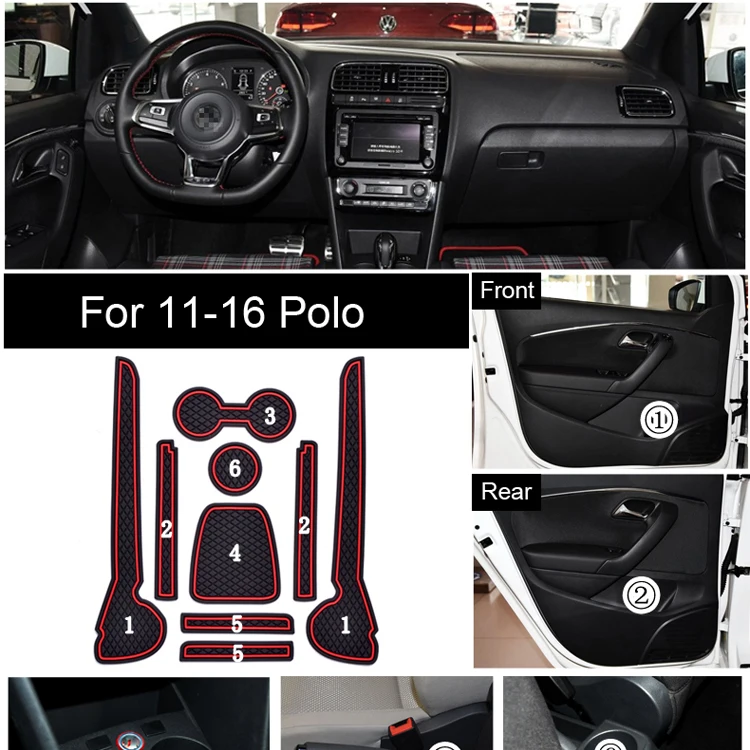 

Non-Slip High Quality Interior Soft Rubber Cup Holder Pad Door Panel Mats For VW Polo 2011-2016