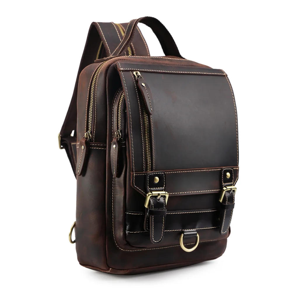 mens leather sling backpack Tiding Men Women Vintage Leather Sling Chest Bag Backpack 2 in 1 Multifunctional Shoulder Cool ...