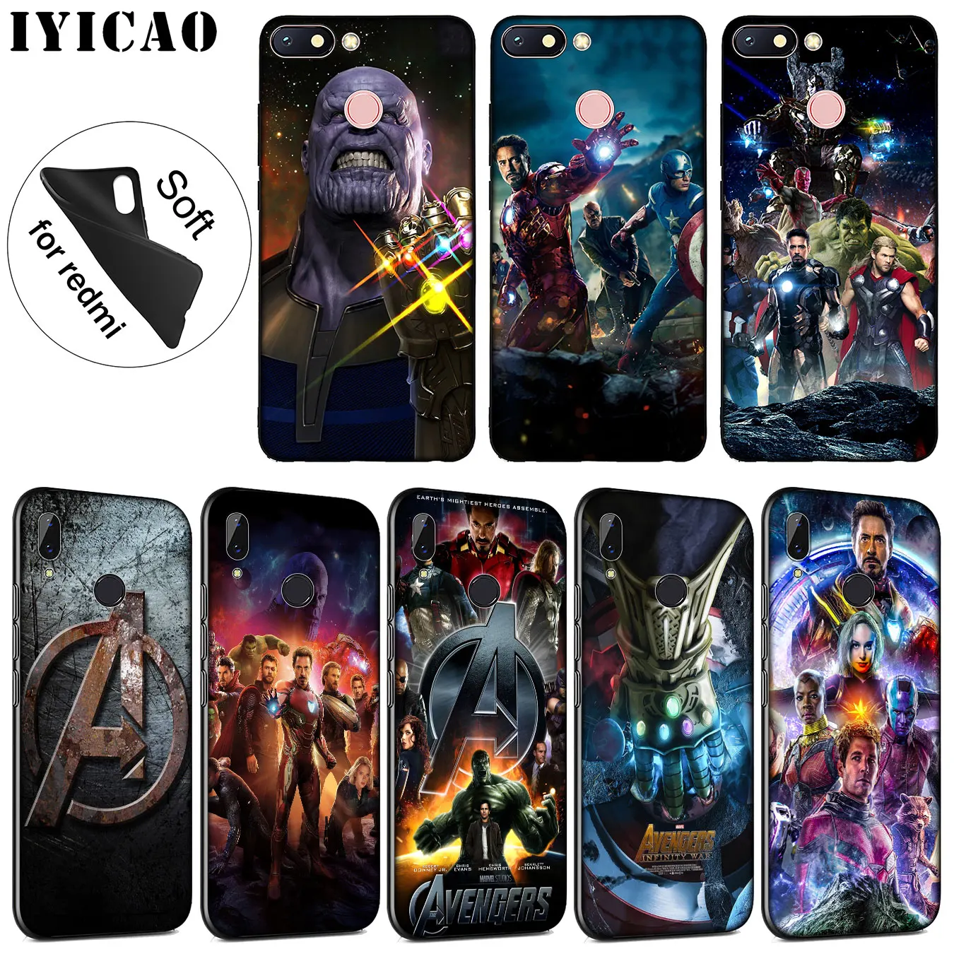 Мягкий силиконовый чехол IYICAO Marvel's The Avengers для Xiaomi Redmi K30 K20 8A 7A 6A 5A S2 GO Note 8 8T 7 5 6 Pro |