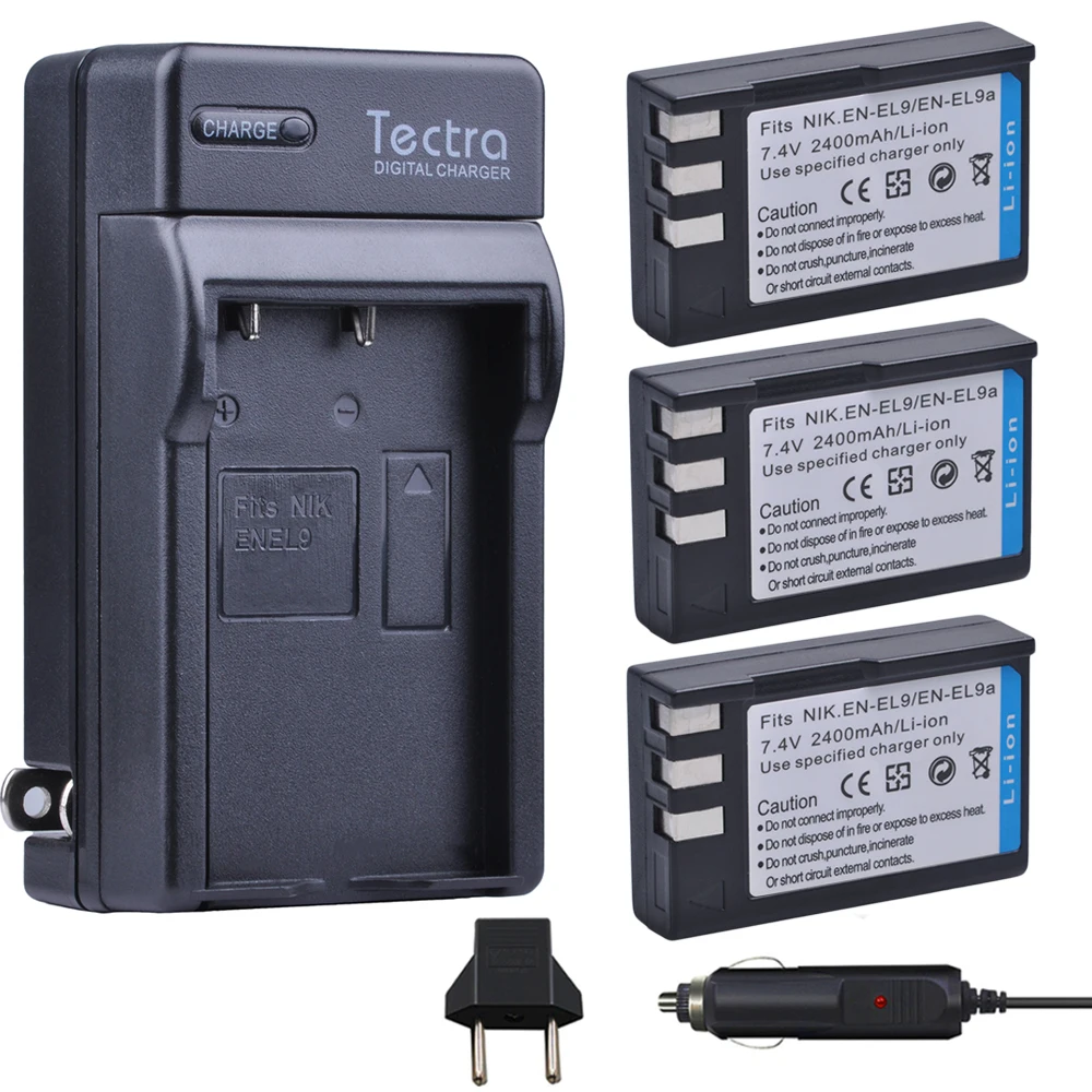 Tectra 3 шт. EN-EL9 EN-EL9A EN EL9 EL9A Li-Ion Bateria + Цифровое зарядное устройство для Nikon D60 D40 D40X D5000