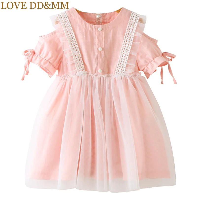 Платья для девочек с надписью «LOVE DD& MM»; Новинка года; летняя детская одежда; милое Пышное Сетчатое платье принцессы без бретелек с жемчужинами для девочек