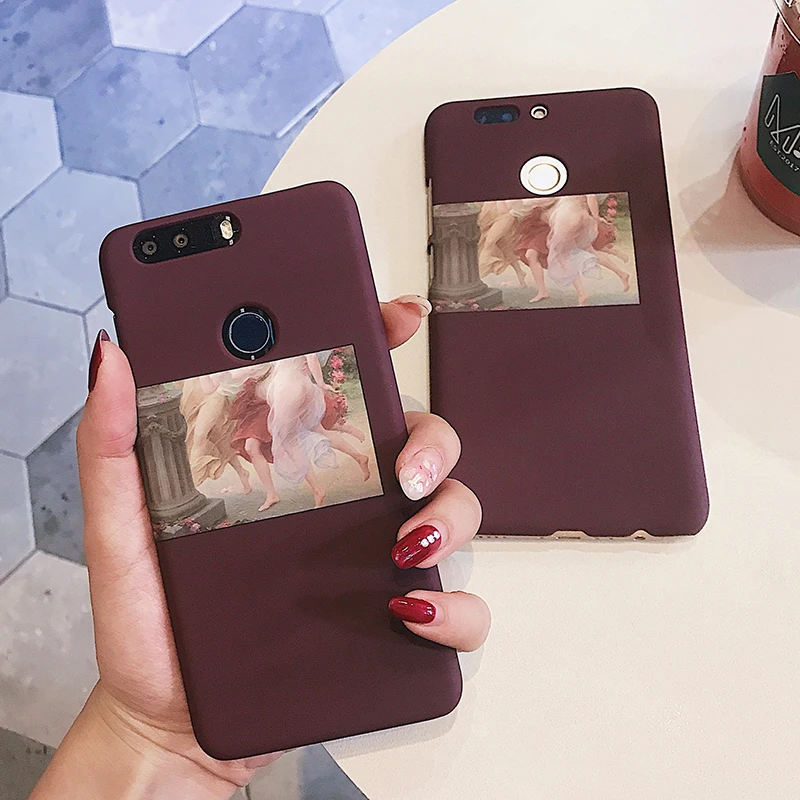 

Phone Case For Huawei P10 P10P P20 P20Pro Nova 2 Water paste wine red Oil painting matte hard PC Case For Huawei Honor 8 9