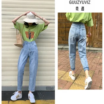 

GUUZYUVIZ Boyfriend Jeans For Women Vintage Jeans Woman Hold High Waisted Denim Pants Ladies Trousers Blue Vaqueros De Mujer