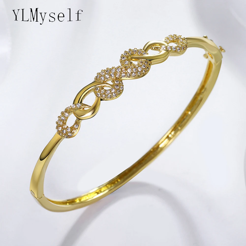 New fashion CZ bangle white/Gold color with clear tiny cubic zirconia ...