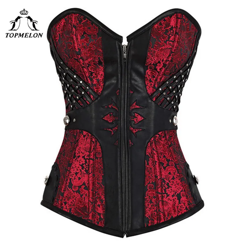 

TOPMELON Steampunk Waist Trainer Corset Bustier Gothic Corselet Sexy Corset Women Retro Floral Rivet Party Shows Plays Club Tops