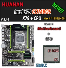 HUANAN golden V2.49 X79 motherboard LGA2011 ATX combos E5 1650 C2 SR0KZ USB3.0 SATA3 PCI-E NVME M.2 SSD port support 4 x 16G RAM