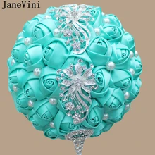 JaneVini Романтический атласный Свадебный букет кристаллы в форме цветов жемчуг ручной работы розы бутоньерки букет De Mariage искусственные
