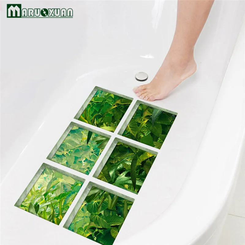 Maruoxuan 6pcs 15x15cm 3D Tropical Forest Bathtub Sticker Bathroom Anti Slip Waterproof Wall