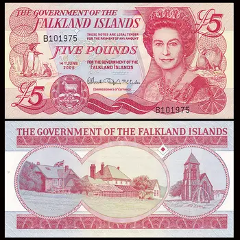 

Falkland Islands 5 Pounds, 2005, P-17a, UNC>QEII, Elizabeth II, America, Collection, Gift, Genuine Original Paper Notes