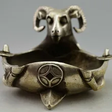 Разработать Коллекционная оформлен Старый ручная тибетское серебро овец благоприятный пепельница