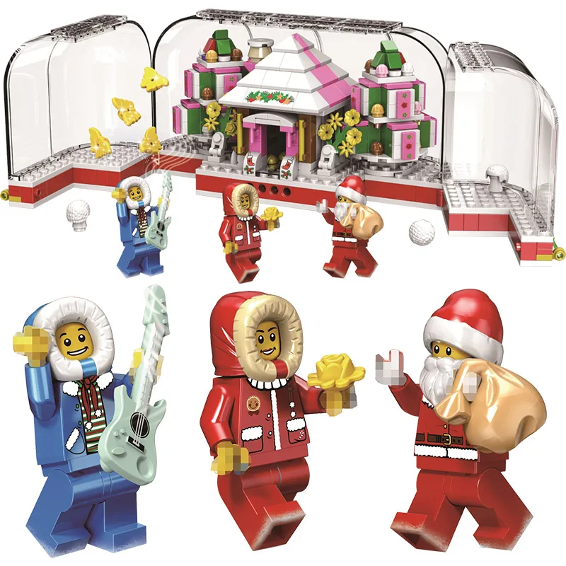 

Santa Claus Building Blocks LegoINGlys Christmas Mini Crystal Pink Snow House Figures Kits Bricks Toys for Kids Winter Holiday