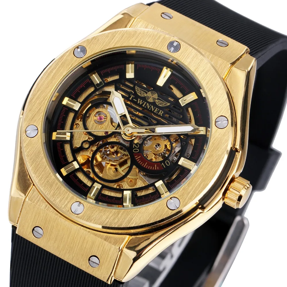 font b WINNER b font Men Watches 3 Dial Golden Metal Series Top Luxury Brand