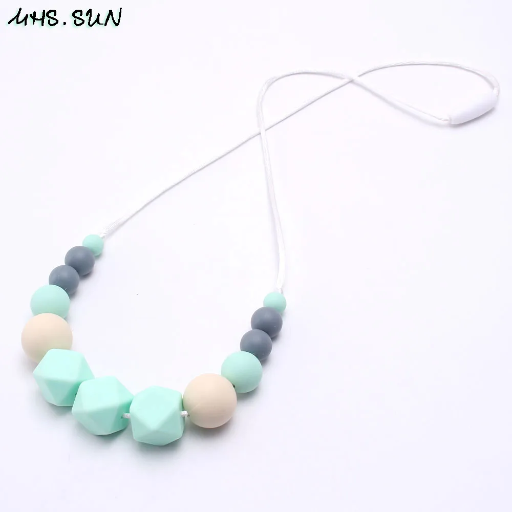 Silicone Baby Teether Teething Breastfeeding Necklace Chain Nursing Chew Beads 