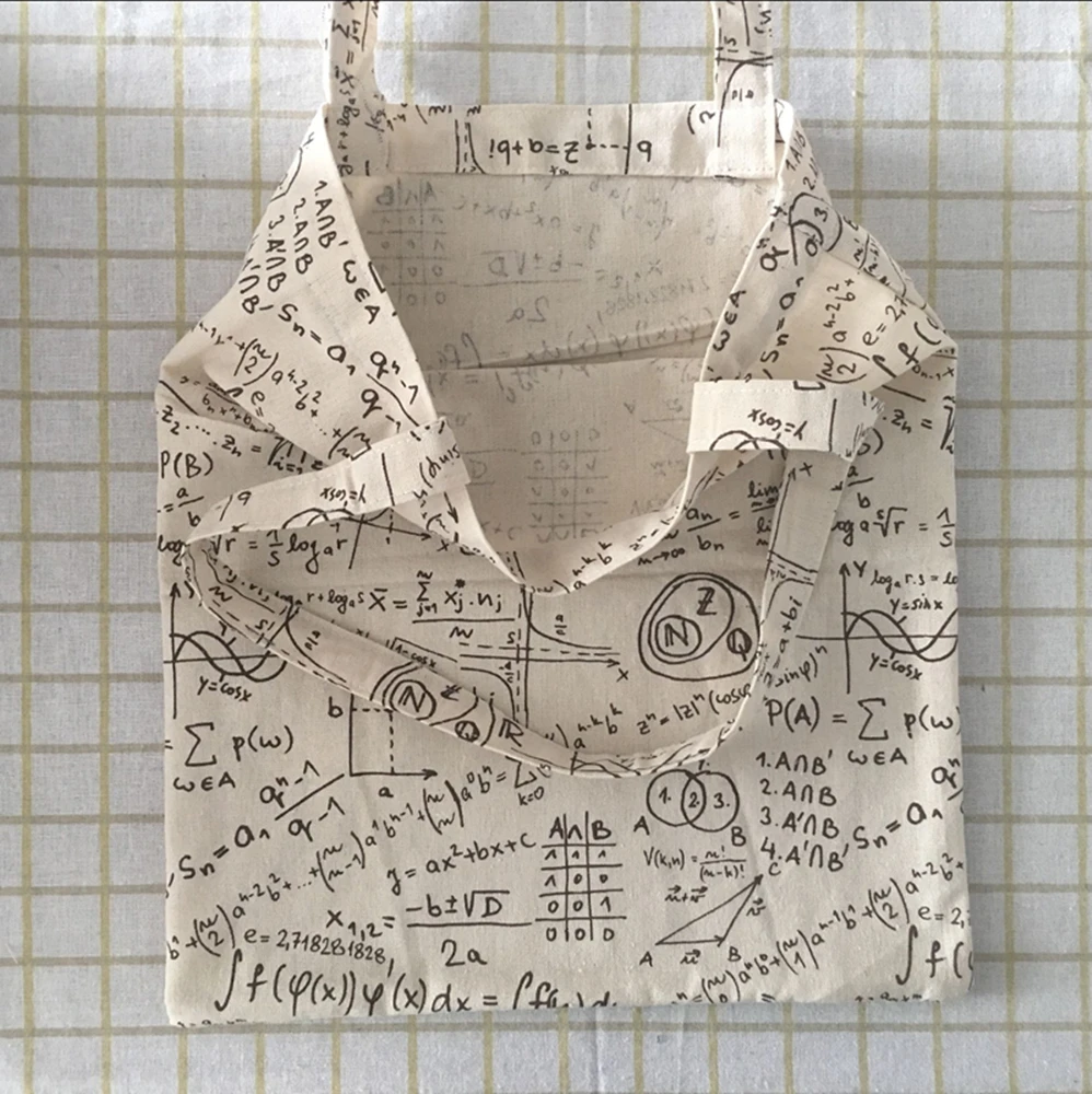 YILE Cotton Linen Eco Shopping Tote Shoulder Book Bag Algebra Expression Black or Brown 526b YILE Cotton Linen Eco Shopping Tote Shoulder Book Bag Algebra Expression Black or Brown 526b