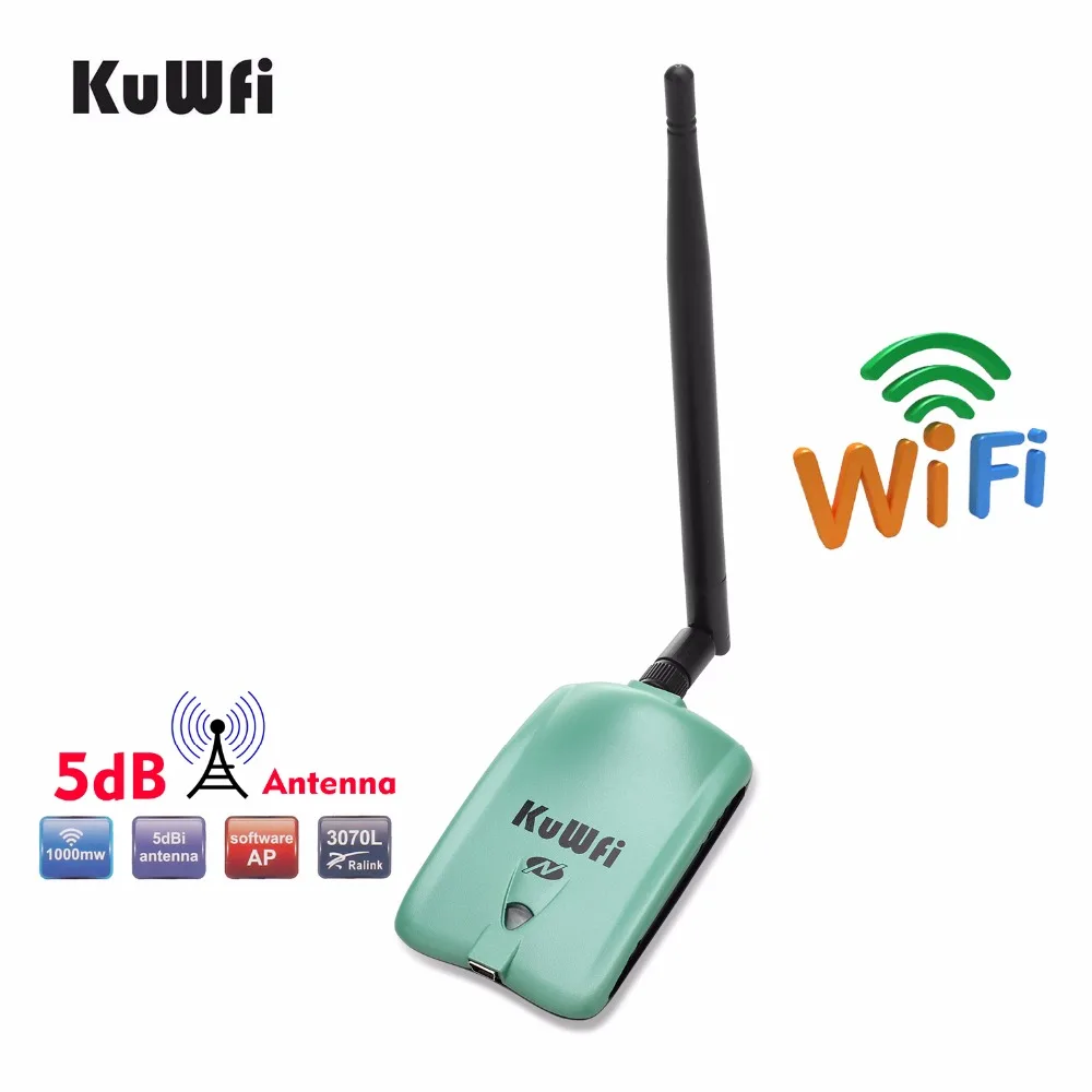 KuWfi High Power 150Mbps Wireless USB Adapter 802.11b/n/g High Speed 5dBi PC USB Wi-fi Receiver RT3070L Wireless Network Card simerst sm x998 high power clipper b g n usb adapter white black