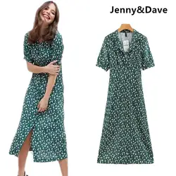 Jenny & Dave 2019 vestidos feminina платье englang Стиль принт v-образный вырез короткое миди vestidos de fiesta вечернее платье женское 0106