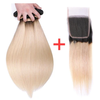 Smoora Ombre Straight Hair Bundles With Closure 4*4 Brazilian Human Hair Bundles With Closure T1B/613 Blonde Non Remy Hair Weft Smoora Ombre Straight Hair Bundles With Closure 4*4 Brazilian Human Hair Bundles With Closure T1B/613 Blonde Non Remy Hair Weft