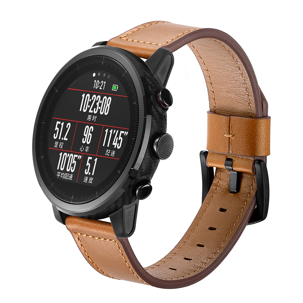22 мм мягкий дышащий ремешок для часов из натуральной кожи HUAMI Amazfit 2 Черная пряжка