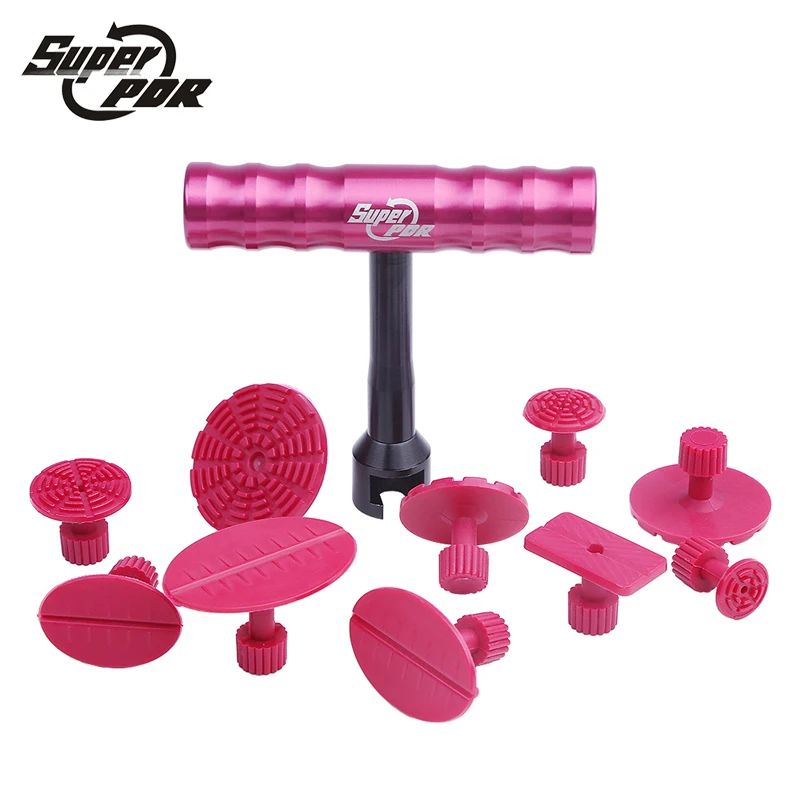 

Super PDR tool kit Car Paintless Dent Repair Tools 1pc Small Red T-Bar Puller 10 pcs Red Glue Tabs dent removal hand tools
