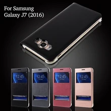 for Galaxy J 7 2016 Cases Leather smartphone Bag Cover Dual View Window Leather Flip Case for Samsung Galaxy J5 J7 2016