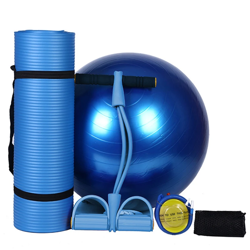 

Yoga Set of 4pcs 10mm Non-slip Yoga Mats For Fitness Pilates Exercise Mats+65cm Yoga Fitness Balls+1* Foot Elastic Pull Rope