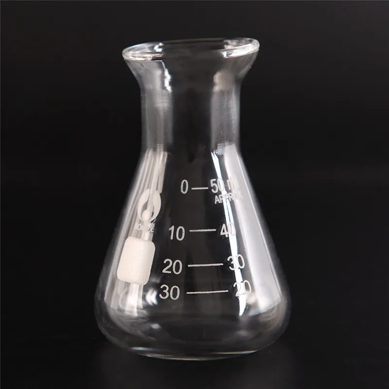 50 мл прозрачная стеклянная широкая треугольная фляжка коническая Erlenmeyer