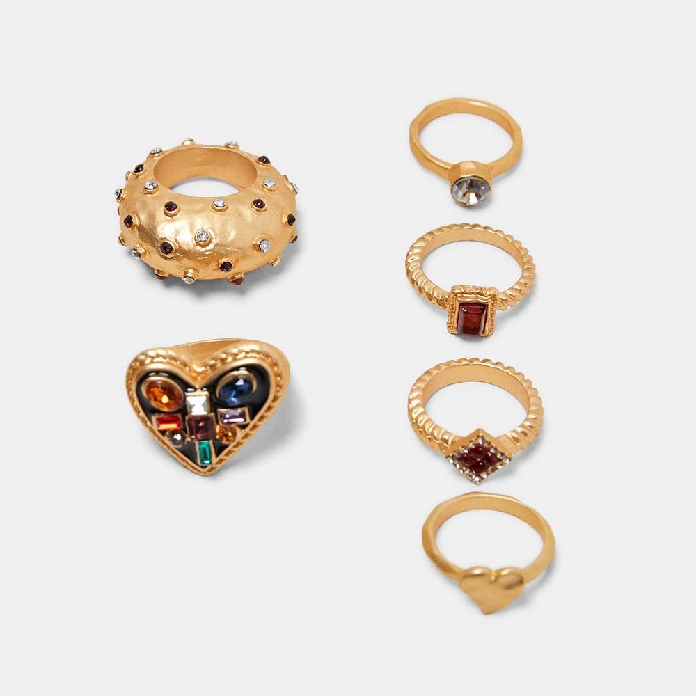 

Girlgo New Design ZA Maxi Golden Color Ring Set For Women Fashion Colorful Crystal Statement Rings Valentine Gift Party Jewelry