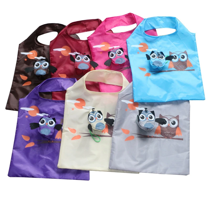 

PURDORED 1 pc Cute Owl Shape Folding Shopping Bag Eco Friendly Foldable Reusable Tote Bag Travel Shoulder Bag Dropshipping