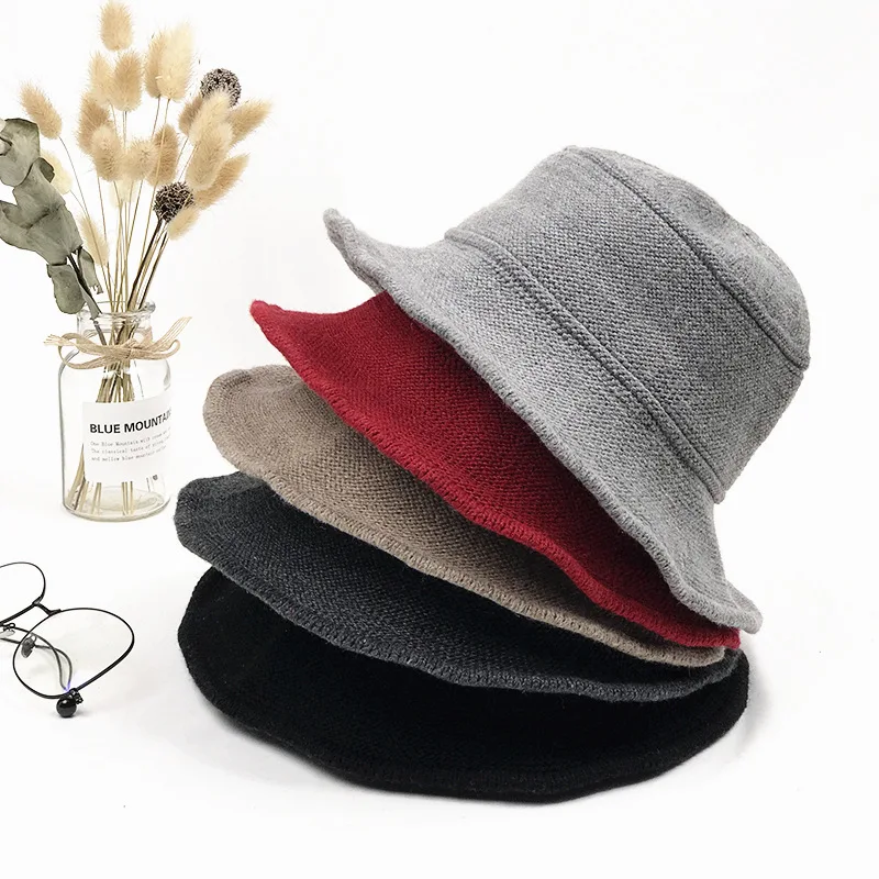 Для женщин шляпа-ведерко кепки осень-зима одноцветное Цвет Рыбак Панама высокое качество вязки простой плоской подошве Шапки