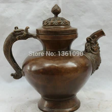 Xd 00869 9 Династия Китайский дворец Бронзовый Дракон ручка цветок лотоса Вино Tea Pot Кувшин