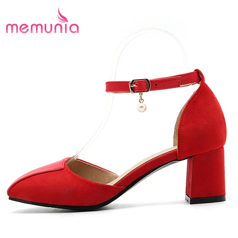 

MEMUNIA big size 34-46 2018 new arrive summer shoes women high heels sandals fashion buckle beading single shoes fresh simple