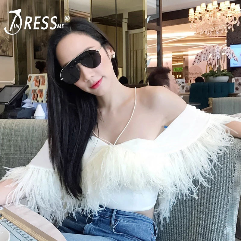 INDRESSME сексуальный с открытыми плечами открытой спиной женский укороченный Топ
