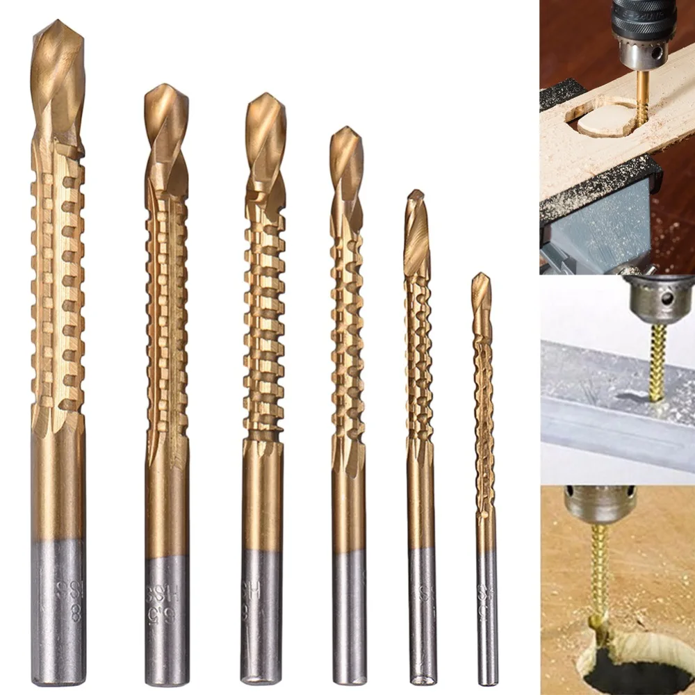 6Pcs HSS Drill Bits Metric Thread Spiral Screw M3 M4 M5 M6 M8 Twist