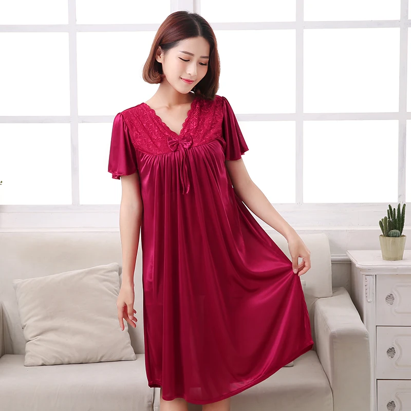 M5XL Women Pijamas Night Dress Ladies Sleepwear Women Silk Nightgowns