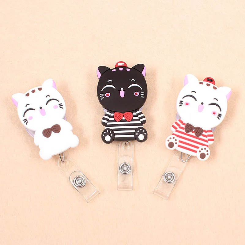 

3 Color Cartoon 60cm Silicone Cute Animal Cats Retractable Badge Reel Student Nurse Exhibition Enfermera Name Card ID Card Chest