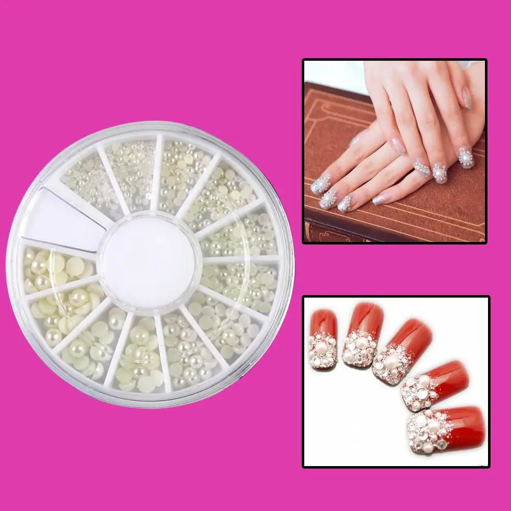 

400pcs Mixed Size Acrylic Pearl Hemisphere White Pearl Nail Art Decoration Glitters Rhinestone