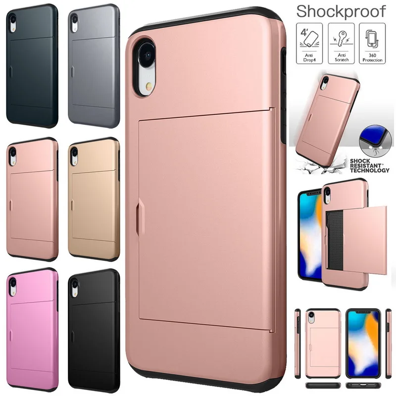 

Hybrid Armor Shockproof Phone Case For iPhone XS Max XR Card Slots Holder Silicon Plastic Back Cover For iPhone X XS XR 7 8 Plus