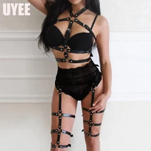 UYEE, сексуальное кожаное нижнее белье, нижнее белье, бандаж, подтяжки, набор подвязок, клетка для тела, эротический фетиш, удерживающий пояс, чулки
