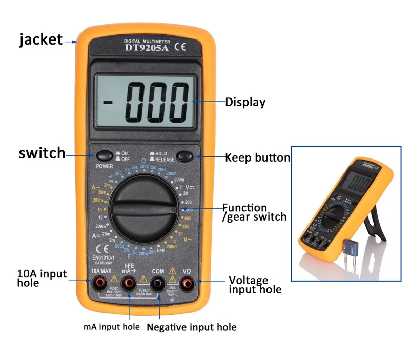 1 шт. ЖК-цифровой мультиметр-9205A AC/DC ток амперметр напряжение Сопротивление Емкость Вольт Ампер Ом метр с тестером зонд
