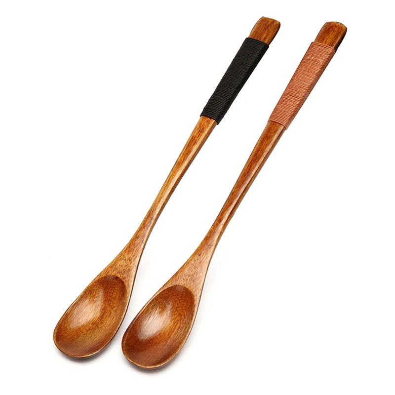 6PcsSet Long Handled Wooden Spoons Honey Coffee Tea Spoon Set Wood Cutlery Kitchen Tableware Spoon For Soup Dessert Ice Cream (1)