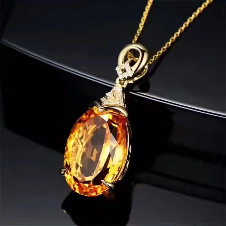 Natural Yellow Citrine Necklace Pendant 