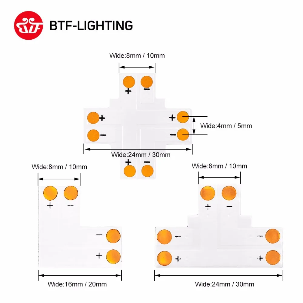 2pin/3pin/4pin/5pin Угловой Соединитель 8 мм/10 мм/12 мм Ширина T/L/X Форма паяный соединитель Ws2811 Ws2812b нет пайки