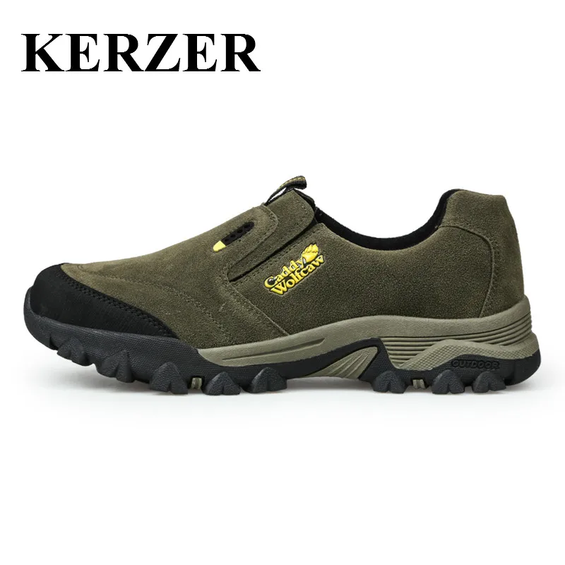 

KERZER Men's Hiking Shoes Spring/Autumn Outdoor Trekking Boots Leather Hiking Trekking Sneakers Slip On Mountain Boots Men