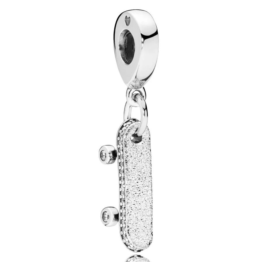 

New 925 Sterling Silver Bead Charm Skateboard Engraving Be Free With Crystal Pendant Beads Fit Pandora Bracelet Diy Jewelry